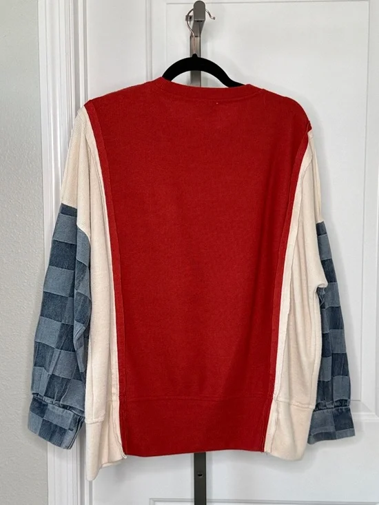 BiBi Washed Color-block Denim Sleeve Top NWOT - Picture 5 of 7